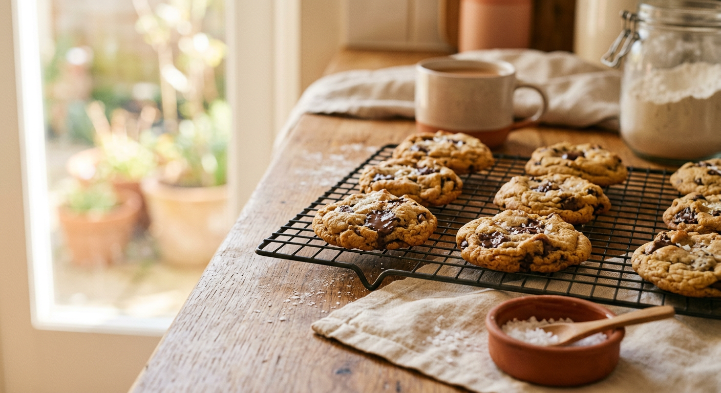Fresh cookies cooling on a wire rack before boxing.